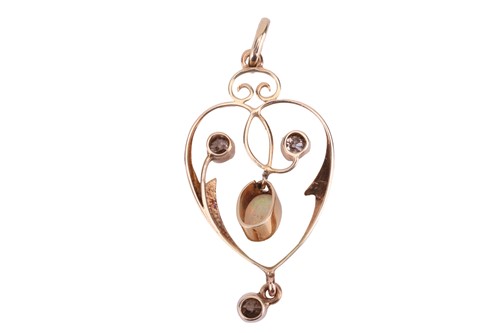 Lot 116 - An opal and diamond pendant and gem-set...