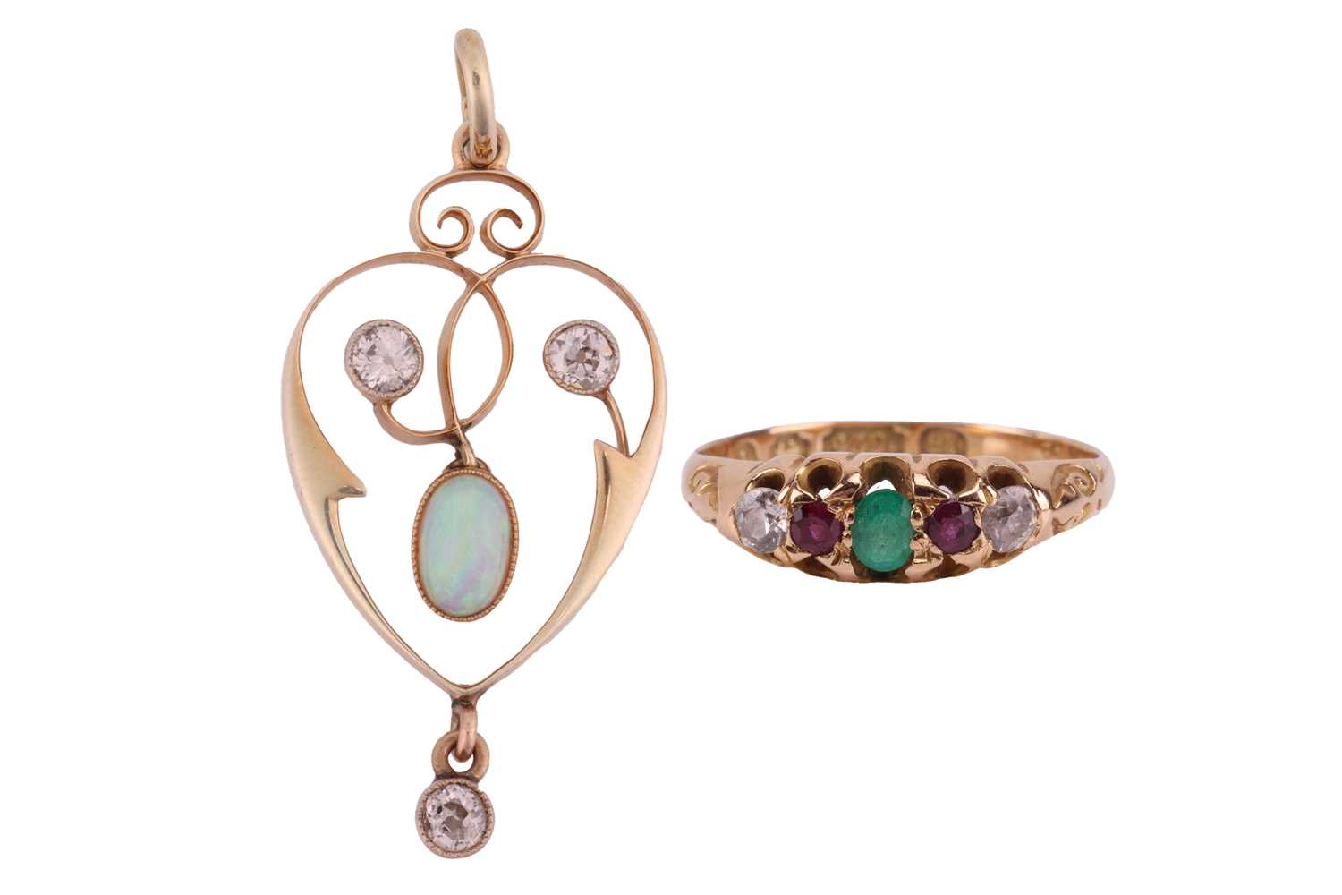 Lot 116 - An opal and diamond pendant and gem-set...