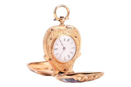 Lot 324 - A Swiss enamel pendant watch the engraved...