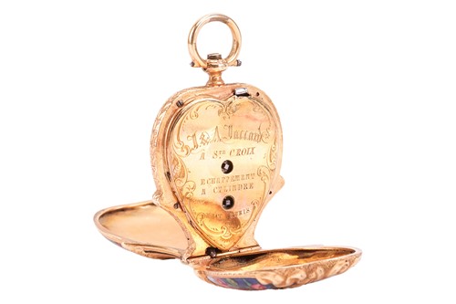 Lot 324 - A Swiss enamel pendant watch the engraved...