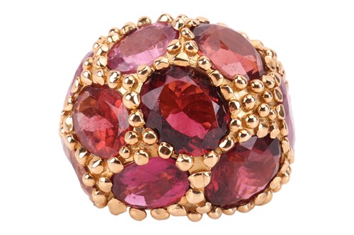 Lot 81 - A tourmaline cluster bombé ring/scarf ring of...