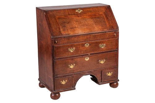 Lot A George I oak writing bureau, the fall...