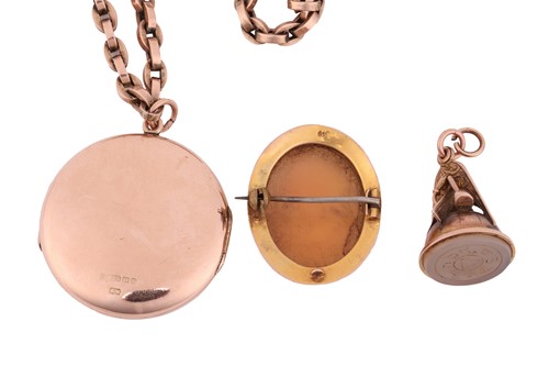 Lot 240 - A 9ct gold double locket on chain, a hardstone...