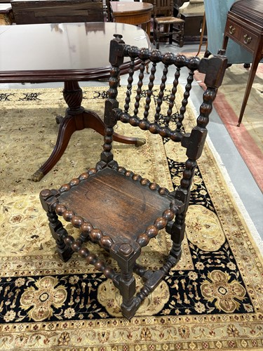 Lot 108 - A William III bobbin-turned oak back stool...