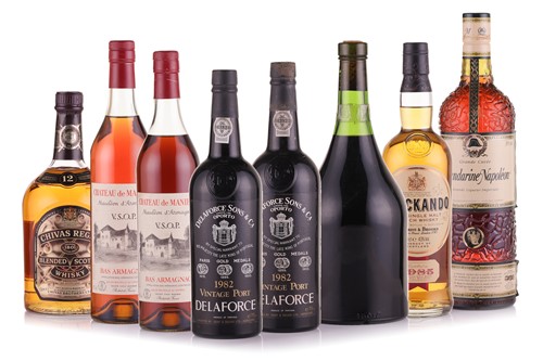 Lot 256 - A collection of mixed port and spirits,...