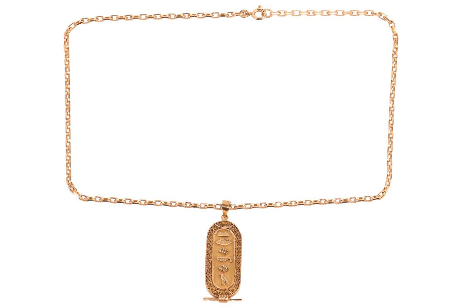 Lot 104 - An Egyptian cartouche pendant on a cable link...