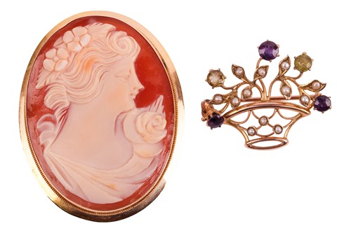 Lot 6 - A suffragette brooch and a cameo brooch; the...