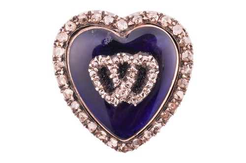 Lot A Victorian diamond-set enamel brooch of heart...