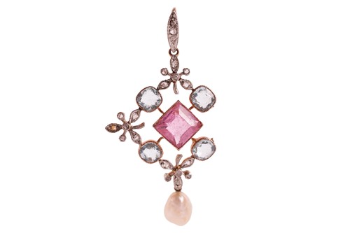 Lot An Edwardian gem-set pendant of floral design,...