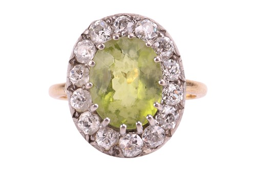 Lot An Edwardian peridot and diamond entourage...