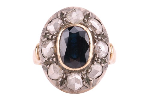 Lot A sapphire and rose-cut diamond cluster ring,...