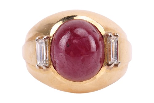 Lot A ruby and diamond dress ring, gypsy mount...