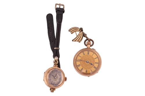 Lot 286 - An open-faced pocket watch, marked '14K',...