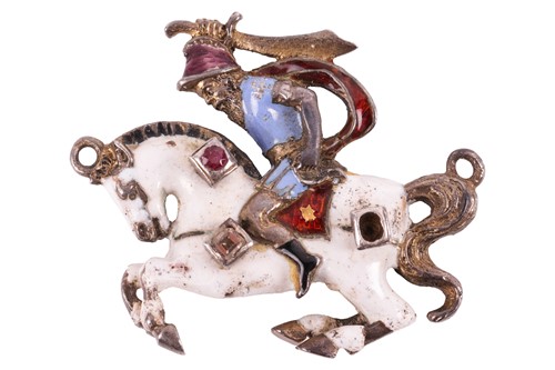 Lot 93 - An Austro-Hungarian enamel pendant of horseman,...