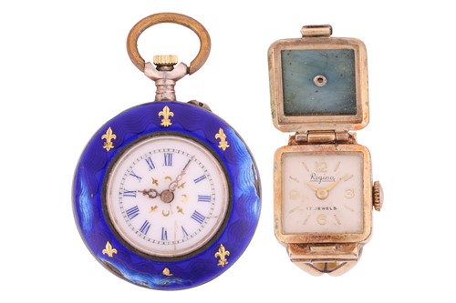 Lot An open-face enamelled fob watch and a watch...