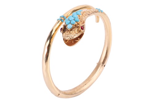 Lot 19 - A Victorian turquoise-set serpent crossover...