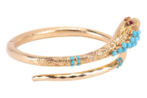 Lot 19 - A Victorian turquoise-set serpent crossover...