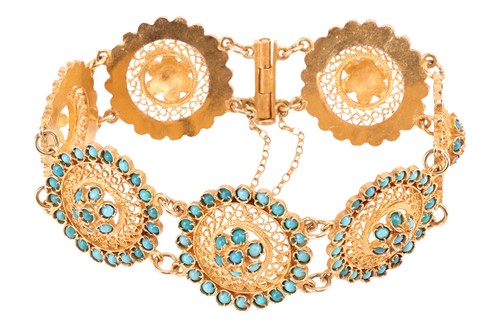 Lot 194 - A turquoise-set filigree bracelet, comprising...