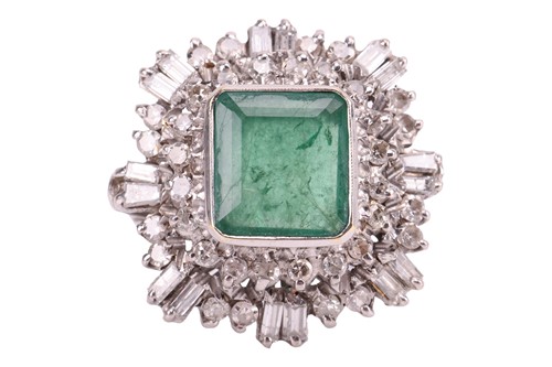 Lot 113 - An emerald and diamond ballerina ring, centred...