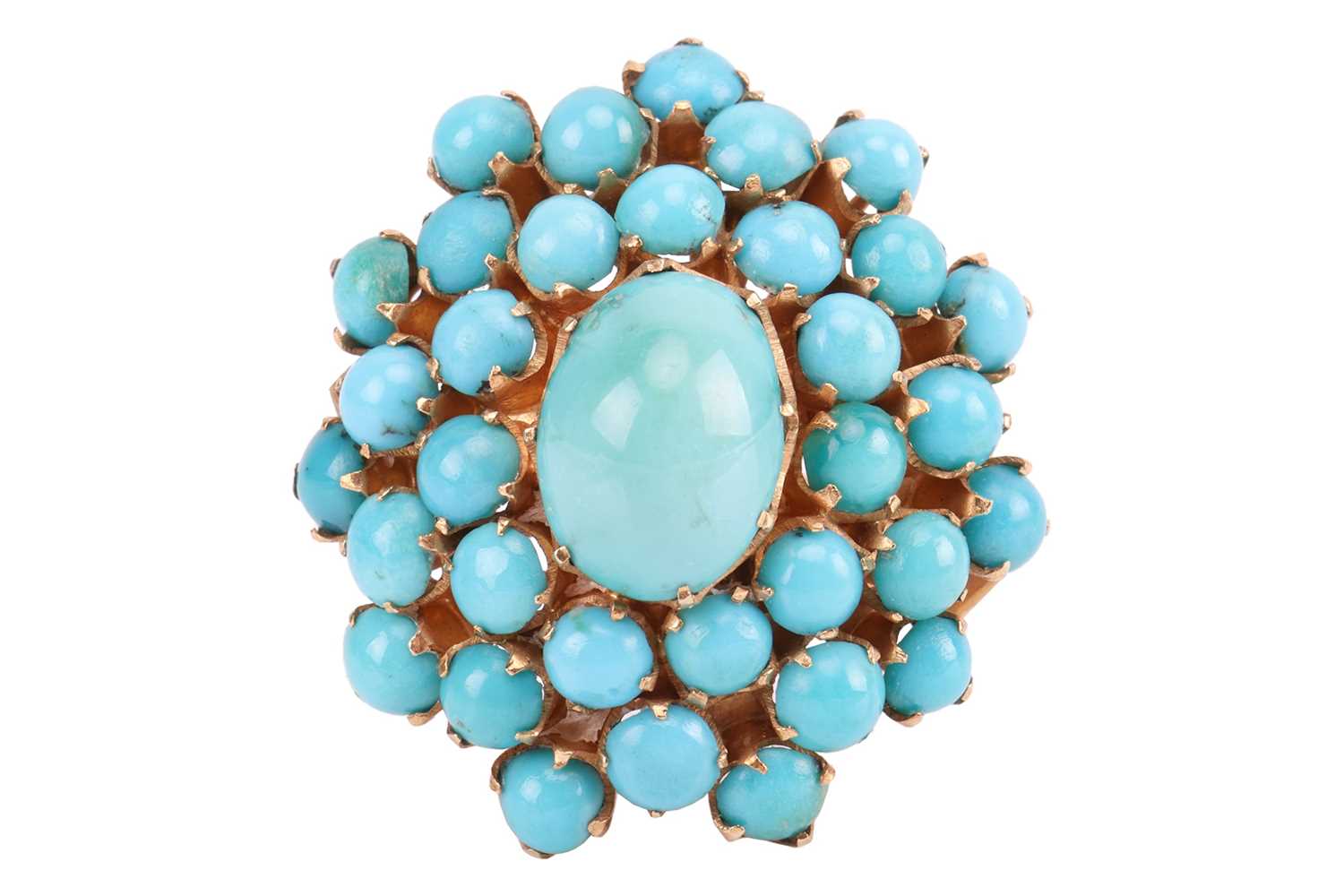Lot 16 - A turquoise cluster dress ring, the central...