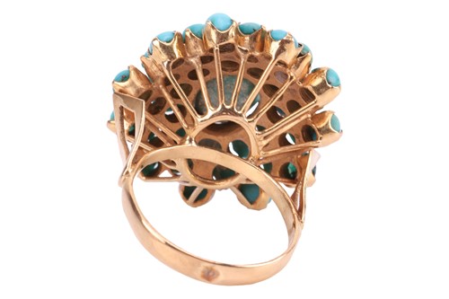 Lot 16 - A turquoise cluster dress ring, the central...