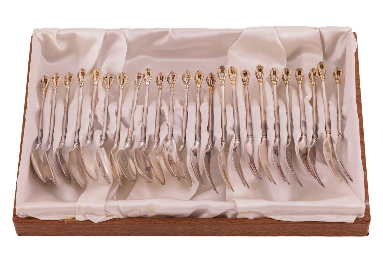 Lot 41 - A set of twelve Danish teaspoons and cake...