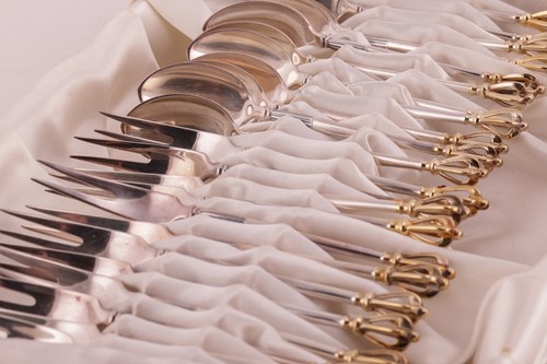 Lot 41 - A set of twelve Danish teaspoons and cake...
