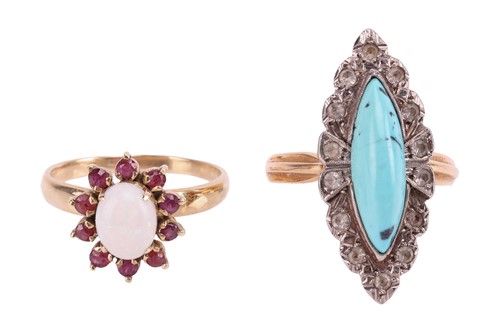 Lot 77A - Two gem-set dress rings; comprising an opal...