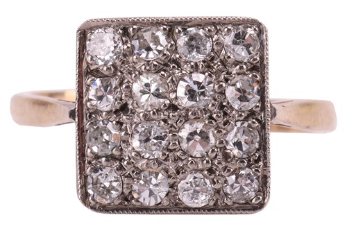 Lot 12 - A diamond-set plaque ring, sixteen...