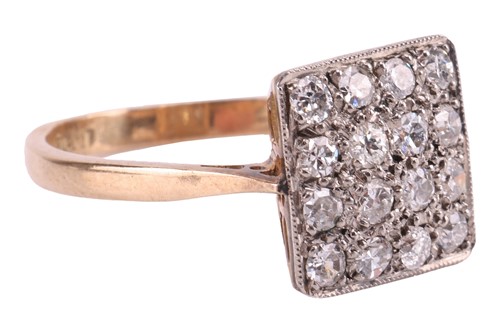 Lot 12 - A diamond-set plaque ring, sixteen...