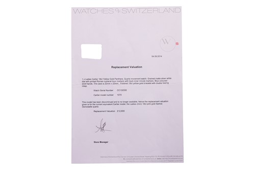 Lot 260 - A Cartier Panthere 18 Carat Ladies Wristwatch...