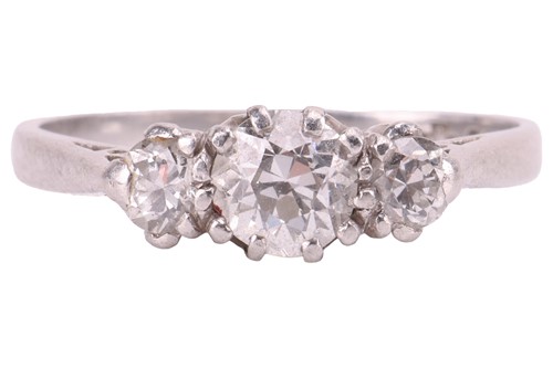 Lot 90 - A diamond trilogy ring in platinum, with an...