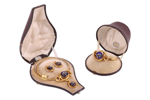 Lot 216 - A Mid-Victorian diamond and enamel demi-parure,...