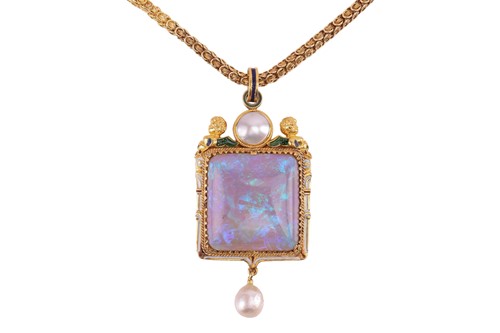 Lot 220 - A late Victorian opal, pearl and enamel...