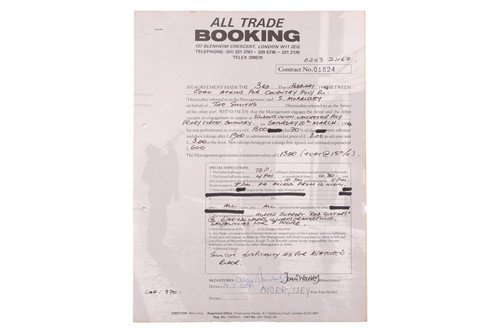 Lot The Smiths: the original live booking contract...