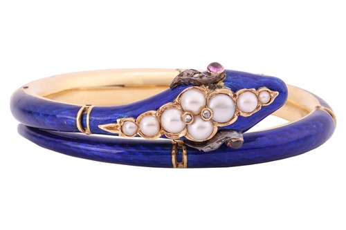 Lot 219 - A Victorian enamel and gem-set snake hinged...