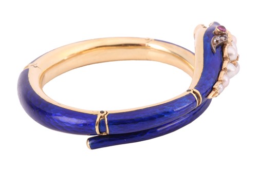 Lot 219 - A Victorian enamel and gem-set snake hinged...