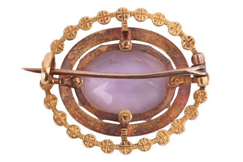 Lot 67 - A Victorian amethyst and enamel brooch, the...