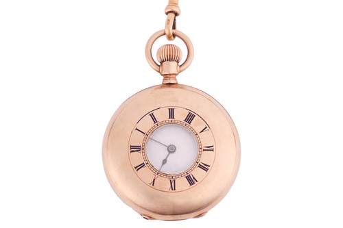 Lot 285 - A half hunter pocket watch, to an Albert chain,...