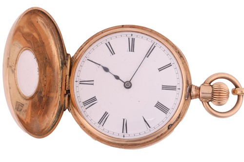Lot 285 - A half hunter pocket watch, to an Albert chain,...