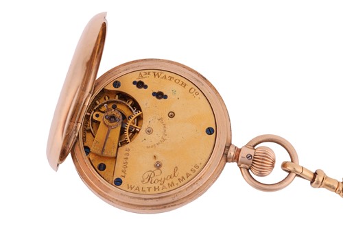 Lot 285 - A half hunter pocket watch, to an Albert chain,...