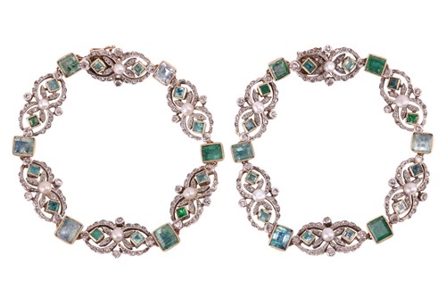 Lot 119 - A pair of late 19th century emerald, pearl and...