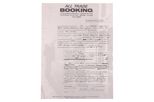 Lot The Smiths: the original live booking contract...