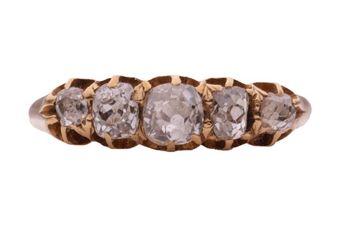 Lot 234 - An old-cut diamond half-hoop ring, comprising...