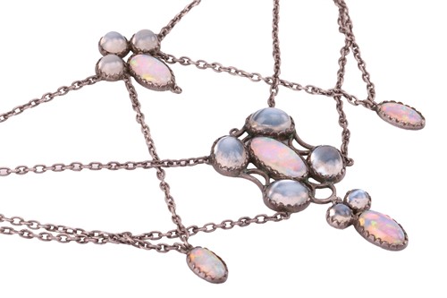 Lot 7 - An Art Nouveau moonstone and opal swag...