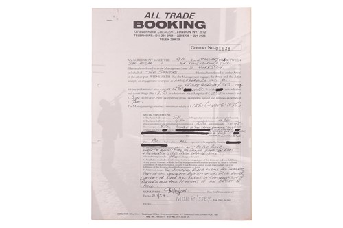 Lot The Smiths: the original live booking contract...