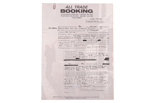 Lot The Smiths: the original live booking contract...