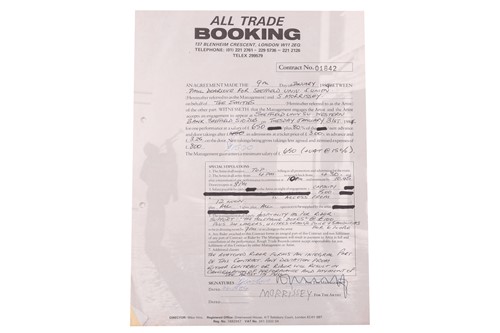 Lot The Smiths: the original live booking contract...