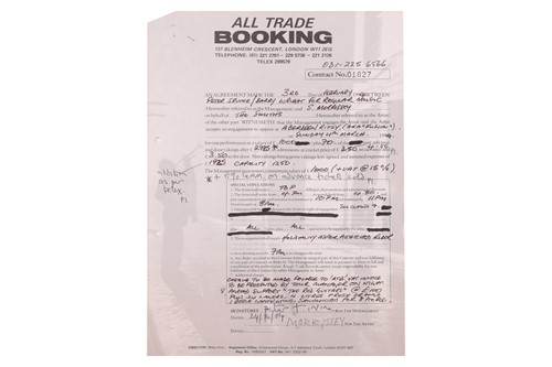 Lot The Smiths: the original live booking contract...