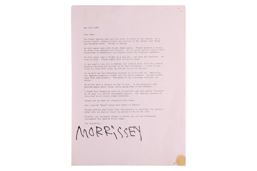 Lot 29 - The Smiths: A typed letter, hand-signed by...